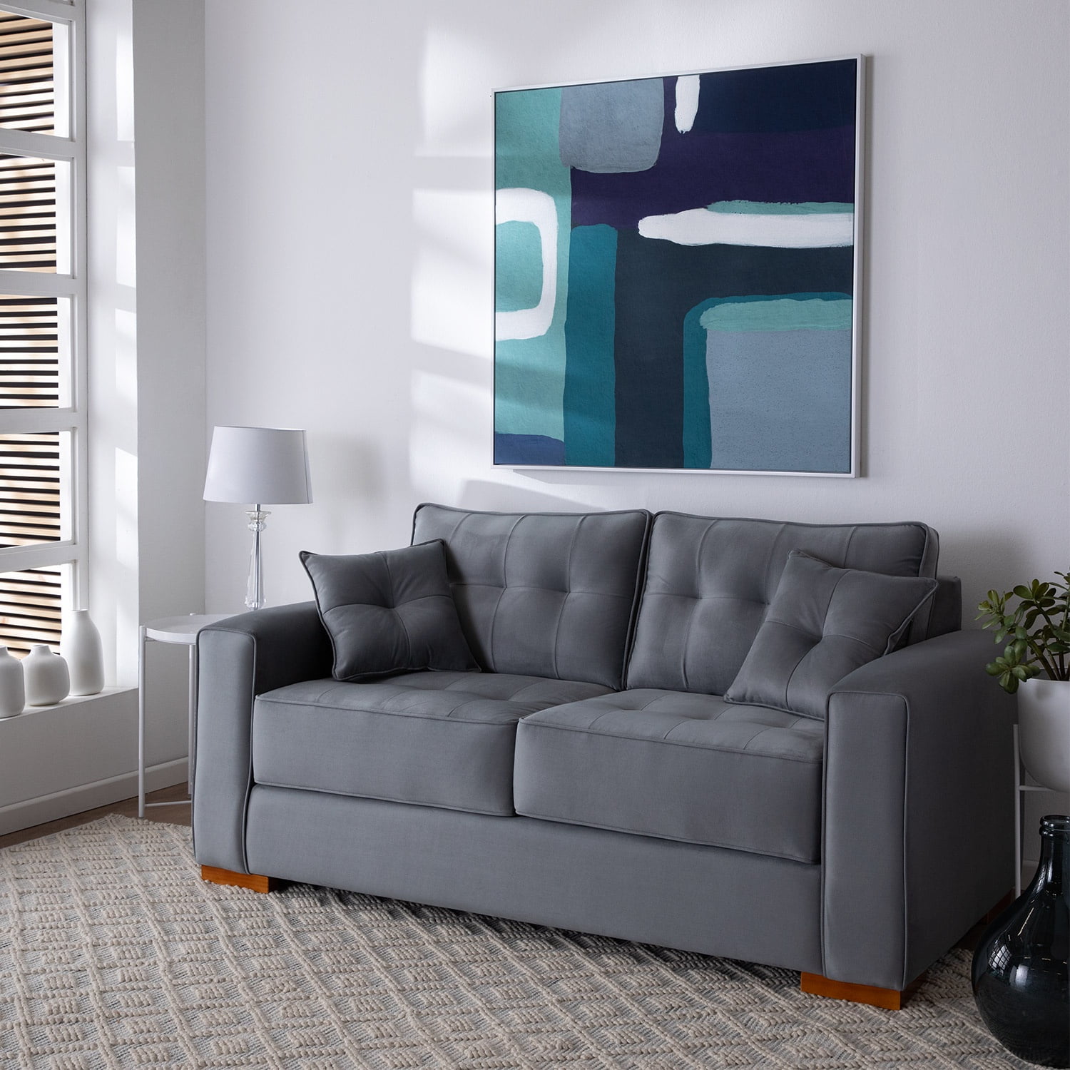 Muebleria S&s - Sofá Esmeralda 2 Cuerpos Felpa Gris