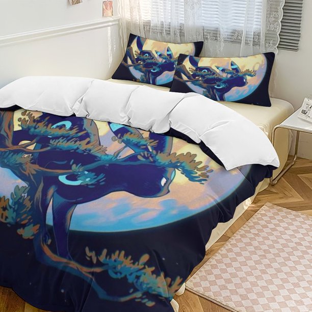 Umbreon Bed Duvet Cover Funny Anime Cartoon Bedding Sets Lightweight 3 Piece Comforter Sets