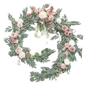 Bothyi - Camino De Guirnalda De Eucalipto Artificial Para Mesa De Pared De Fondo De Boda Al Aire Libre Rosa