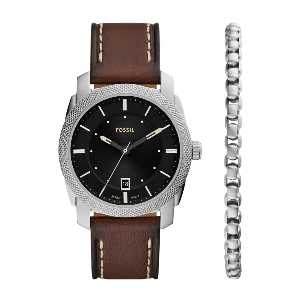 Set De Reloj Fossil Machine De Tres Agujas Con Fecha 42mm Y Pulsera