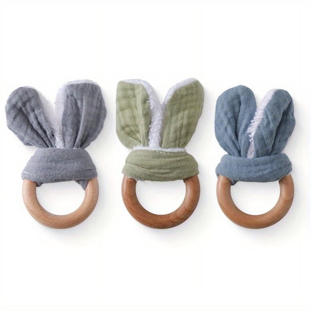 Wooden Baby Teething Ring, Cute Rabbit Shape, Newborn Tactile Training Teething Toy
