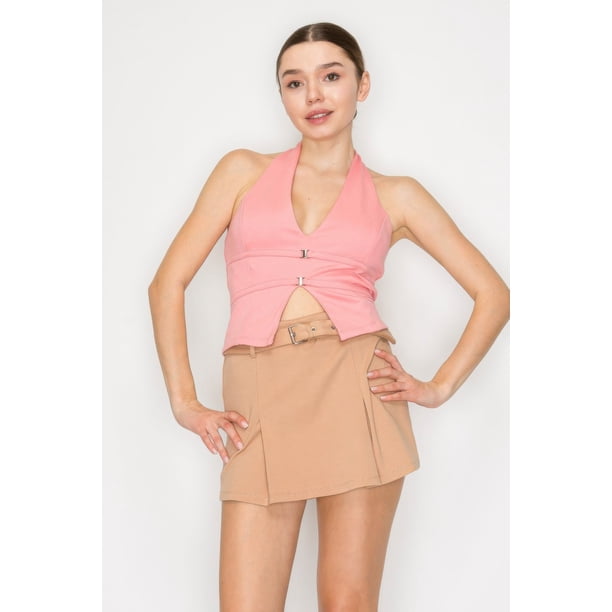Top con Espalda Abierta y Hebilla con Cuello Halter