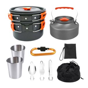 Magideal - Juego De Utensilios De Cocina Para Acampar, Olla Con Asas, Utensilios De Cocina Portátiles, Sartén Para Picnic Familiar, Barbacoa, Senderismo Y Viajes