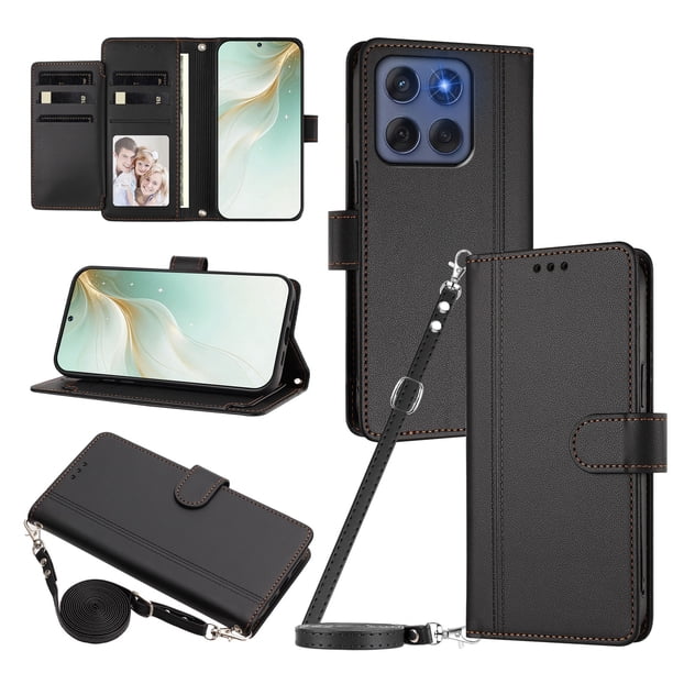 Funda Tipo Libro para Motorola Edge 60 Fusion con Ranuras para Tarjetas, Negro