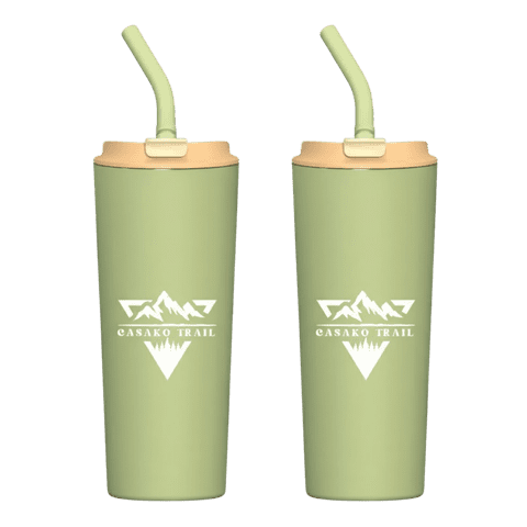 Casako Trail - Vaso Térmico 700 Ml Con Bombilla Set De 2 Flow Acero Inoxidable Verde Matcha