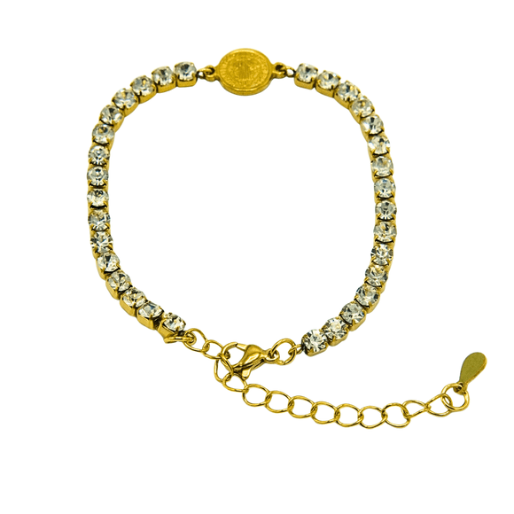 Pulsera San benito ajustable con zirconias chapada en oro 18k