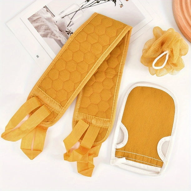 3pcs Exfoliating Bath Towel Set, 3 In 1 Back Bath Scrubbing, Body Cleaning Washcloth, Soft Bath Glove, Shower Ball Loofah, Exfoliating Skin Towel Bath Tools Set For Back Rubbing, Deep Body Cleansing,