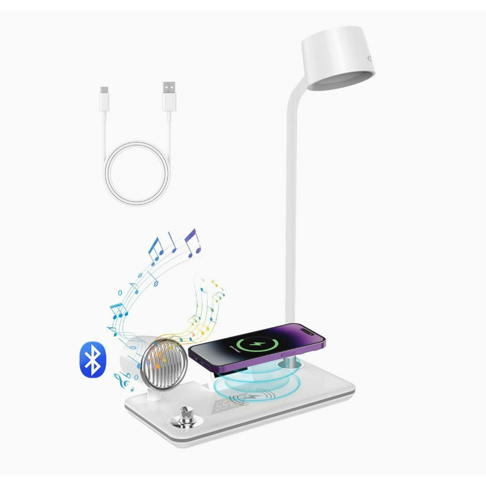 Genérico - Lampara Con Parlante Bluetooth Y Carga De Celular Blanco