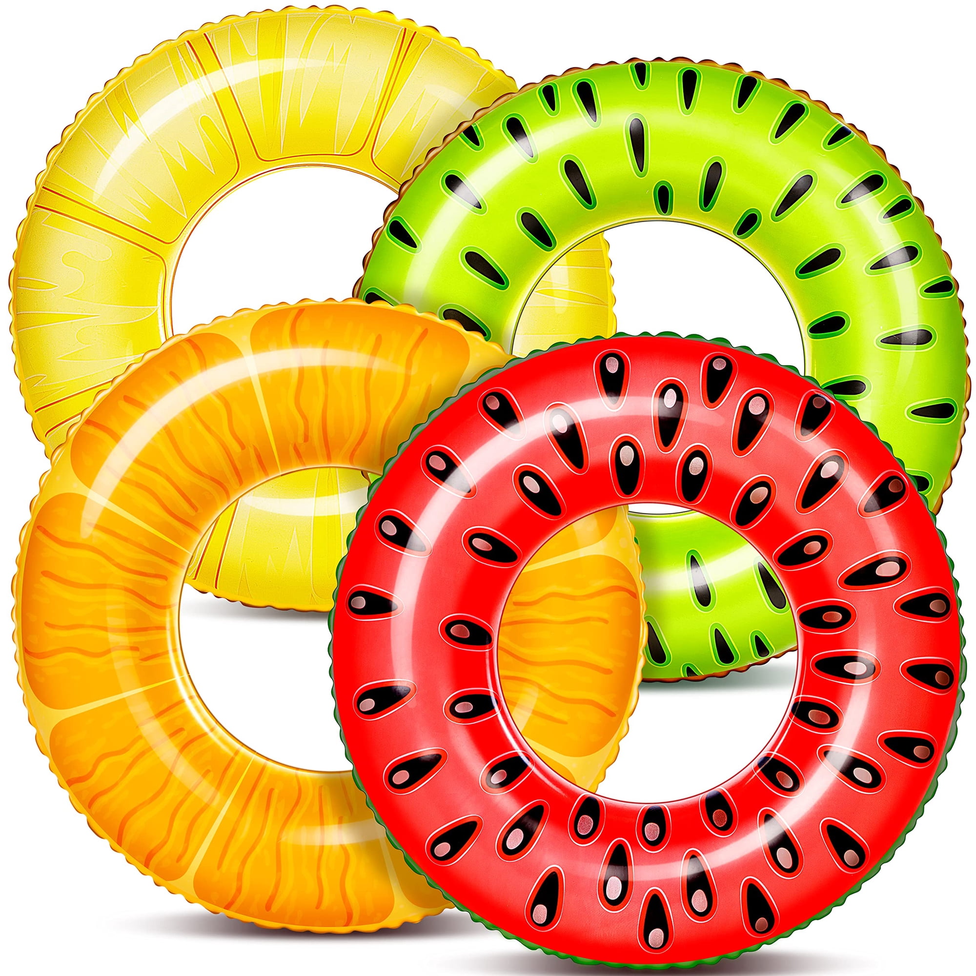 Set De Anillos Inflables Para Piscinas Con Forma De Tubo De Fruta Sloosh, Paquete De 4