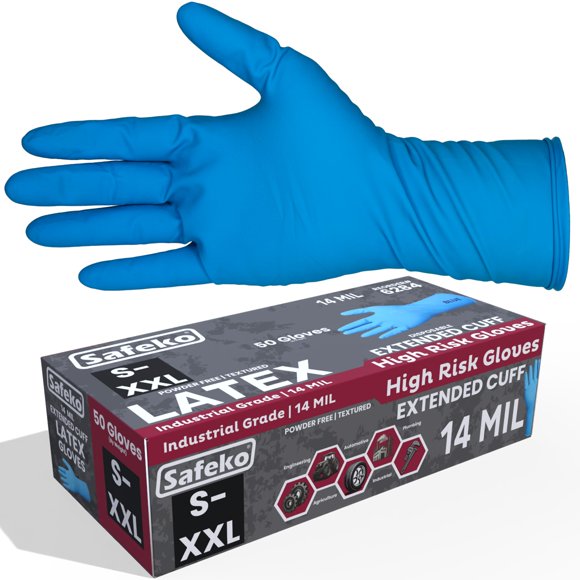 Guantes desechables SAFEKO de látex 14 mil azul sin polvo