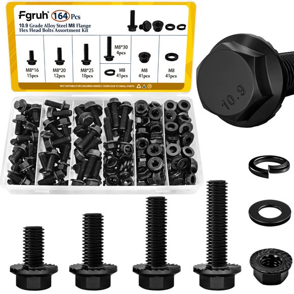 Kit de Tornillos Hexagonales con Brida Fgruh M8-1.25 x 16/20/25/30 mm 164 piezas