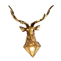 Ioensy - Lámpara De Pared Moderna Con Cabeza De Ciervo Animal Gold Elk Sconce Para Loft Corridor Lounge