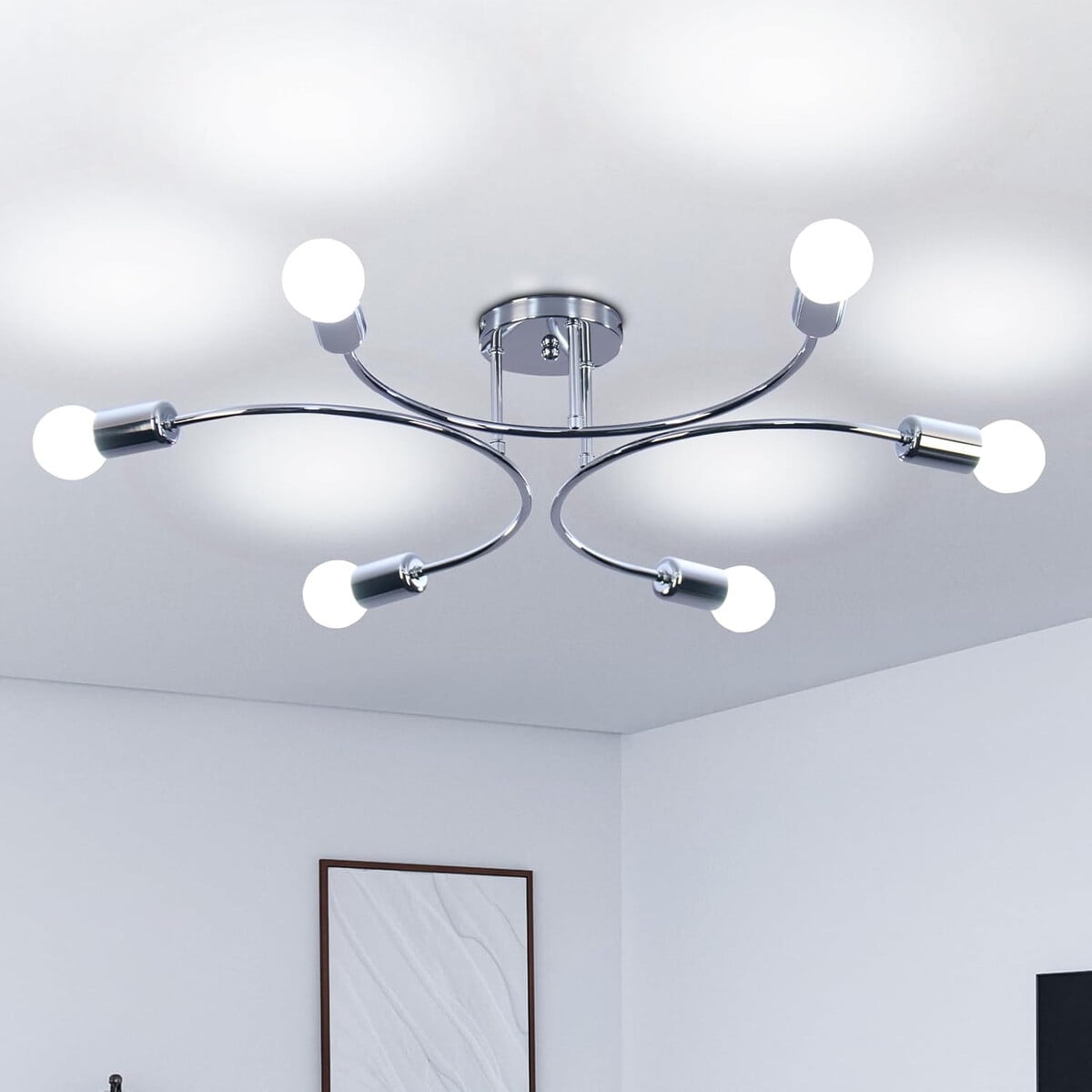 Lámpara Techo Frixchur Sputnik 6 Luces Plateada E26 Led