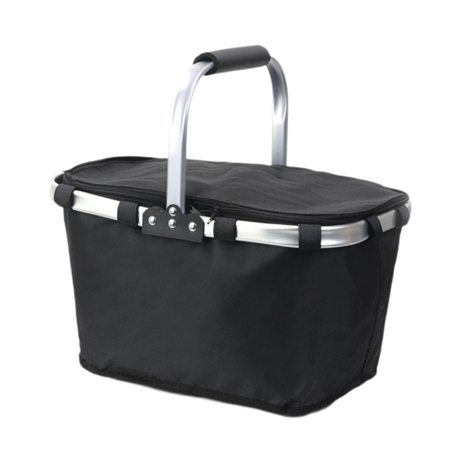 Magideal - Bolsa Aislante, Cesta De Picnic Para Exteriores, Gran Capacidad, Multiusos, Cesta De Comestibles Portátil Para Barbacoa, Compras, Mochileros, Senderis Negro