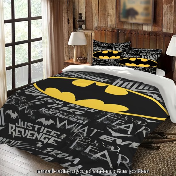 Bedding Batman Logo Text Bat Pattern Theme All-Season Machine Washable Includes Pillowcases Suitable for Bedroom Guest Room Dormitory Holiday Decor Ideal Gift f