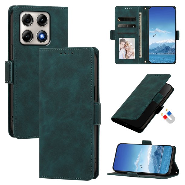 Funda Billetera Delgada para Motorola Edge 70 Pro con Ranuras y Soporte Verde oscuro