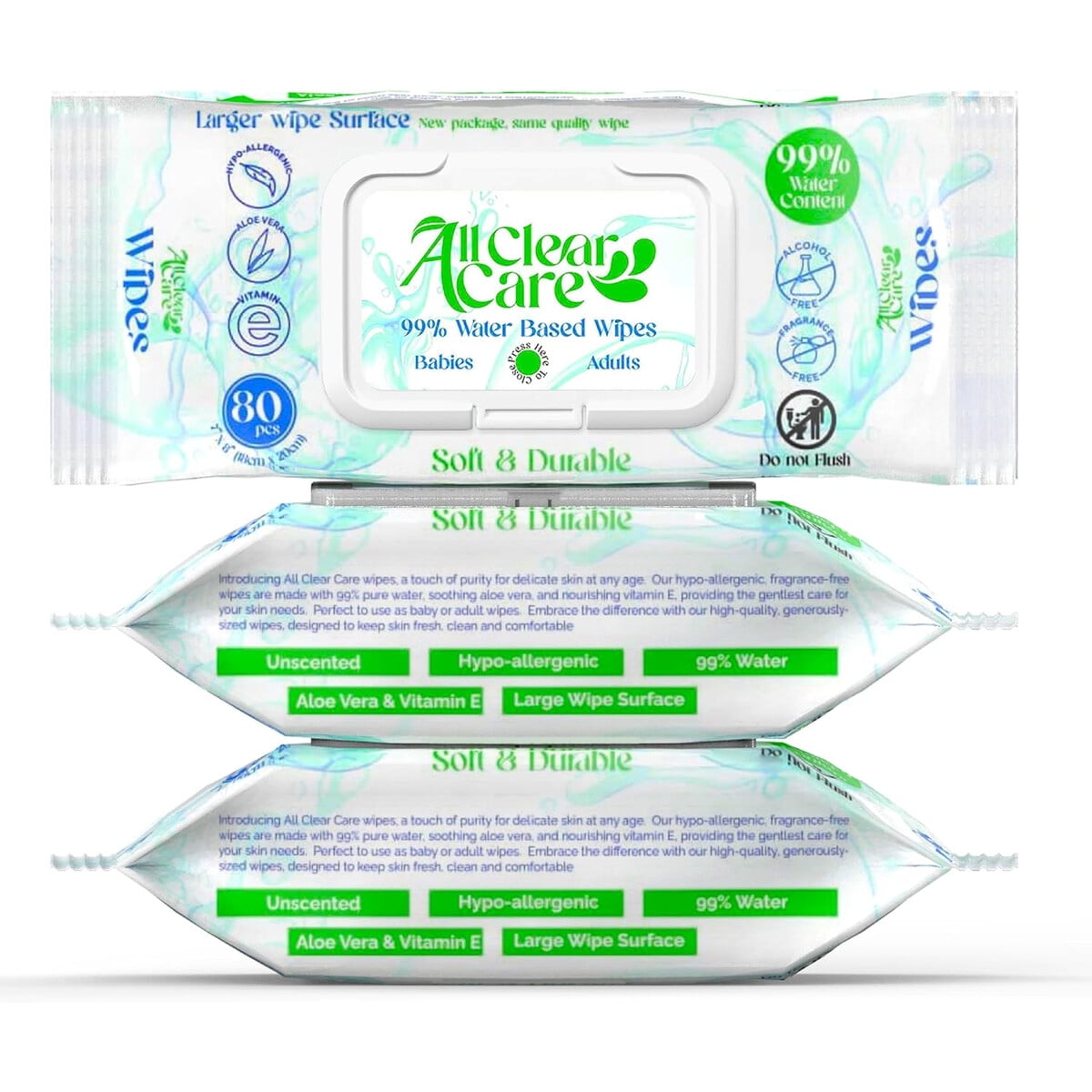 Toallitas Hamedas Allclearcare Sin Fragancia 99 Agua 3x80
