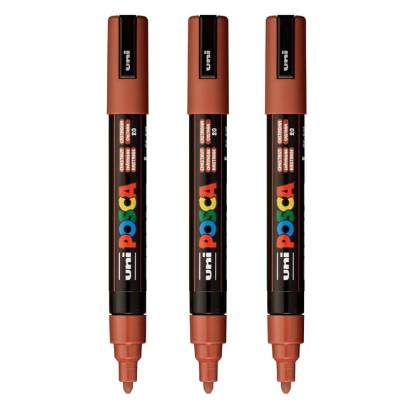 Rotuladores posca PC-5M reversibles de punta media, 3 castaños