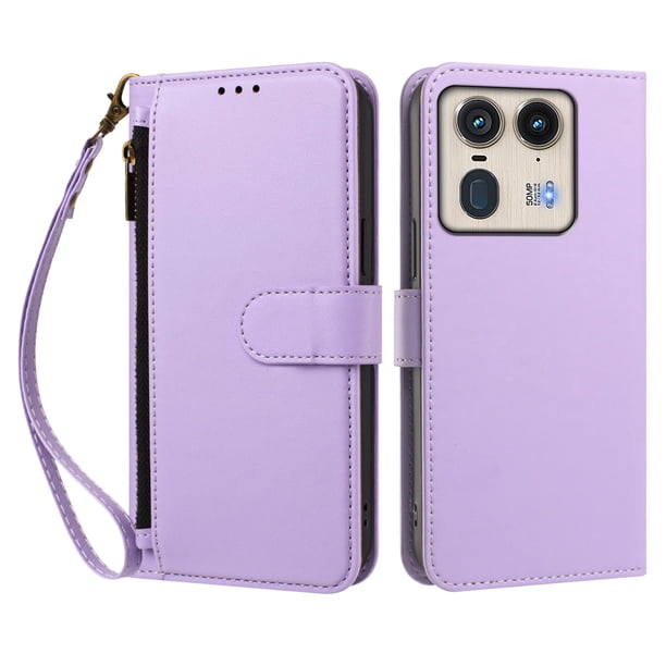 Funda Tipo Billetera para Motorola Moto Edge 50 Ultra 5G con Soporte y Bolsillo con Cierre Morado