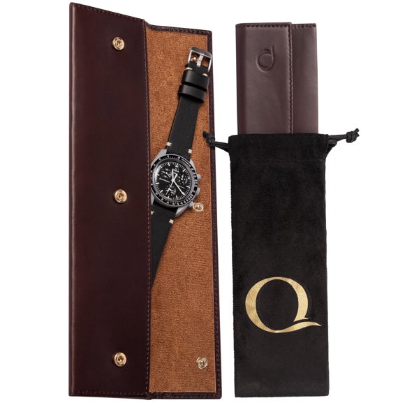 Funda para reloj QWATCHBANDS de piel de plena flor, color marrón