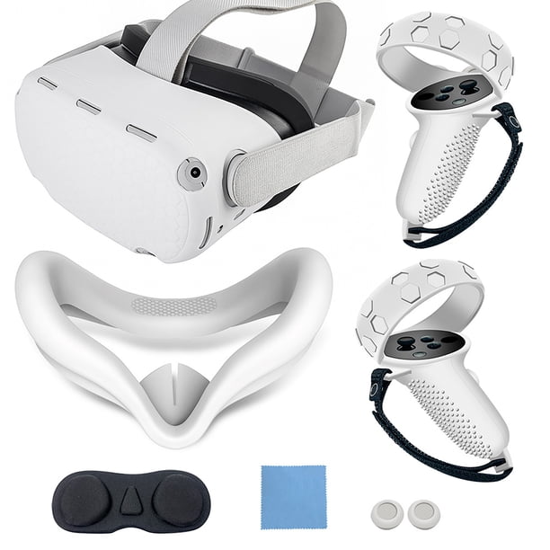 Juego de fundas de silicona para Quest 2, funda protectora de VR que incluye funda frontal y funda de agarre para controladores, funda para la cara, funda protectora de lentes