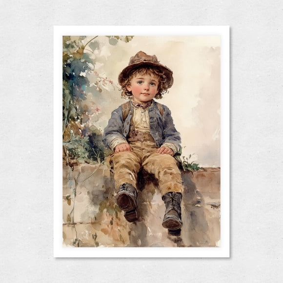 Cuadro Decorativo 21x30 Infantil Niño Sentado en la Pandereta