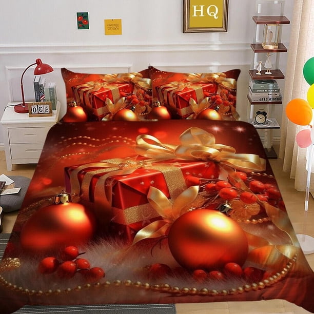 Christmas Gifts Santa Claus0 Quilt Duvet Cover Set Bed Linen Doona Cover3-Piece Bedding Set