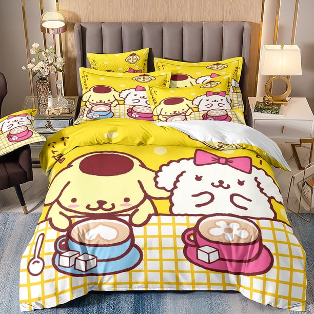 Pom Pom Purin Bedding Set,Cartoon Sanrio Duvet Cover,Pom Pom Quilt Cover for children boys and girls Bedroom Decoration Gift Bed Sheets