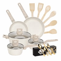 Genérico - Bateria De Cocina Aluminio 38 Piezas Antiadherente Granito Blanco