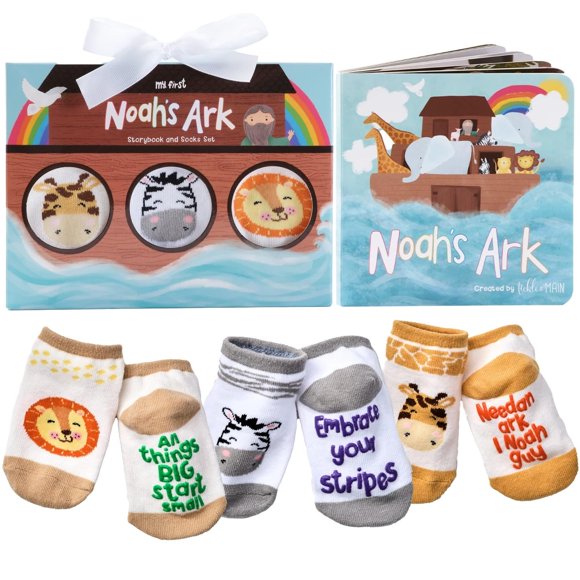 Set de libros Tickle & Main Noah's Ark con libro de cuentos y 3 pares de calcetines