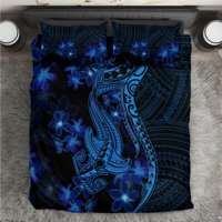 Milsleep - Juego De Cama Tatuaje Tiburón Polinesia Azul Con Plumeria Polinesia Lt14