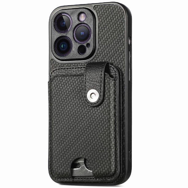 Funda Billetera Tejida para iPhone 14 Pro con Soporte y Tarjetero Negro