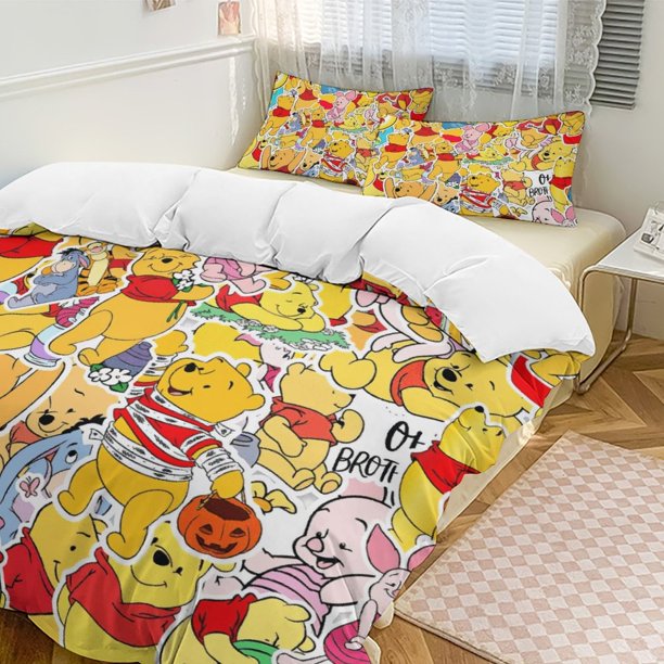 Cute Winnie The Pooh Comforter Set Soft 3 Pcs Twin Bedding Sets Thicken for All Season