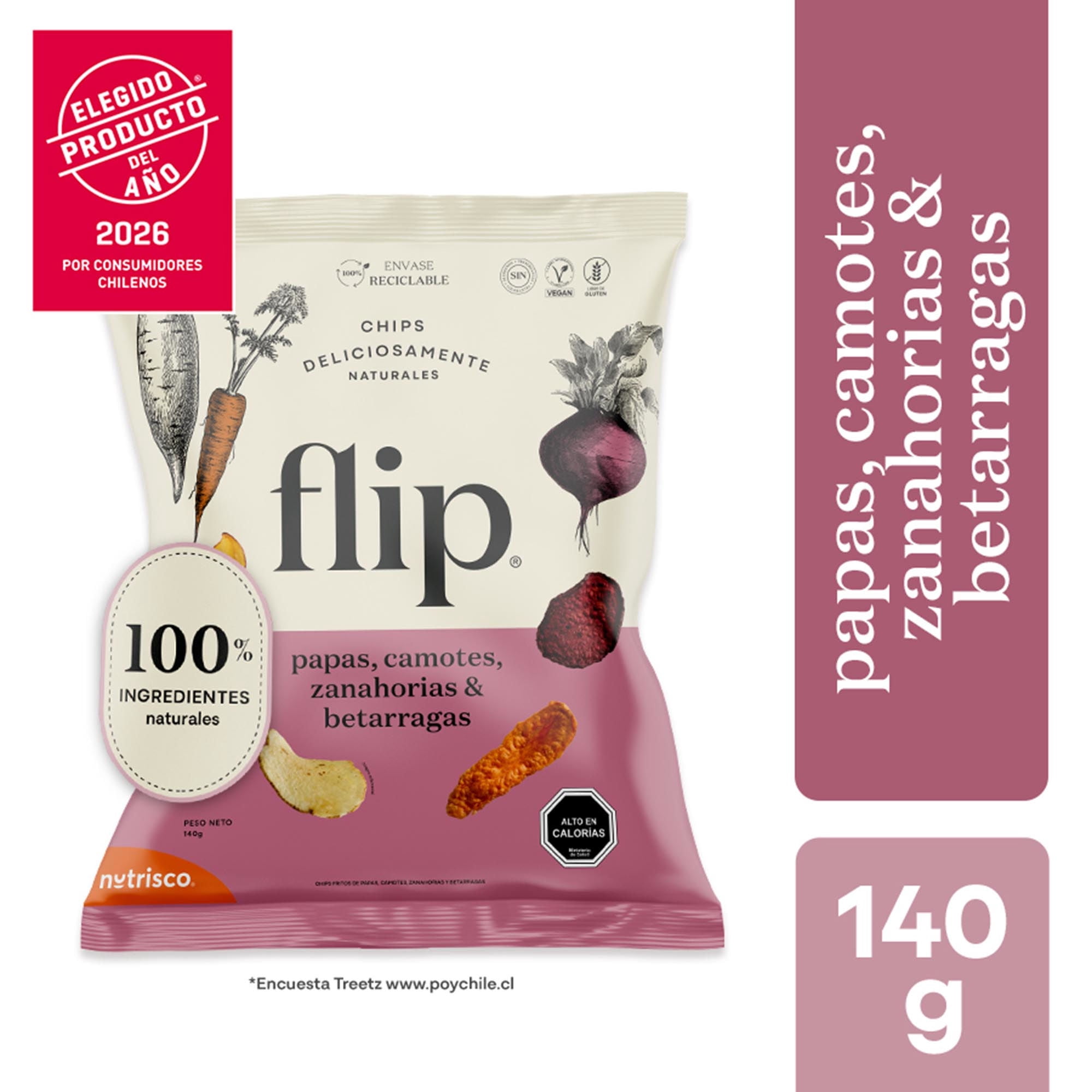 Chips Vegetales Mix Papa, Camote, Zanahoria, Y Betarraga 140 g Flip