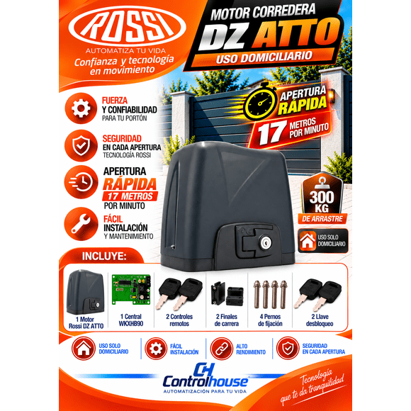 Kit Portón Eléctrico Rossi DZ ATTO Turbo 300 Kg.
