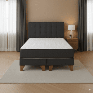 M&E - Cama 2 Plazas Completa | Base Europea + Colchón 24 Cm + Respaldo Tapizado