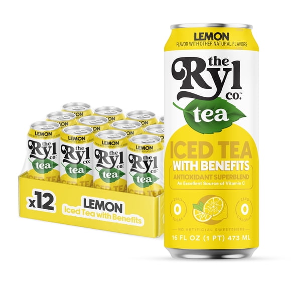 Té helado de limón The Ryl Co – Pack de 12 latas de 473 ml – Sin azúcar