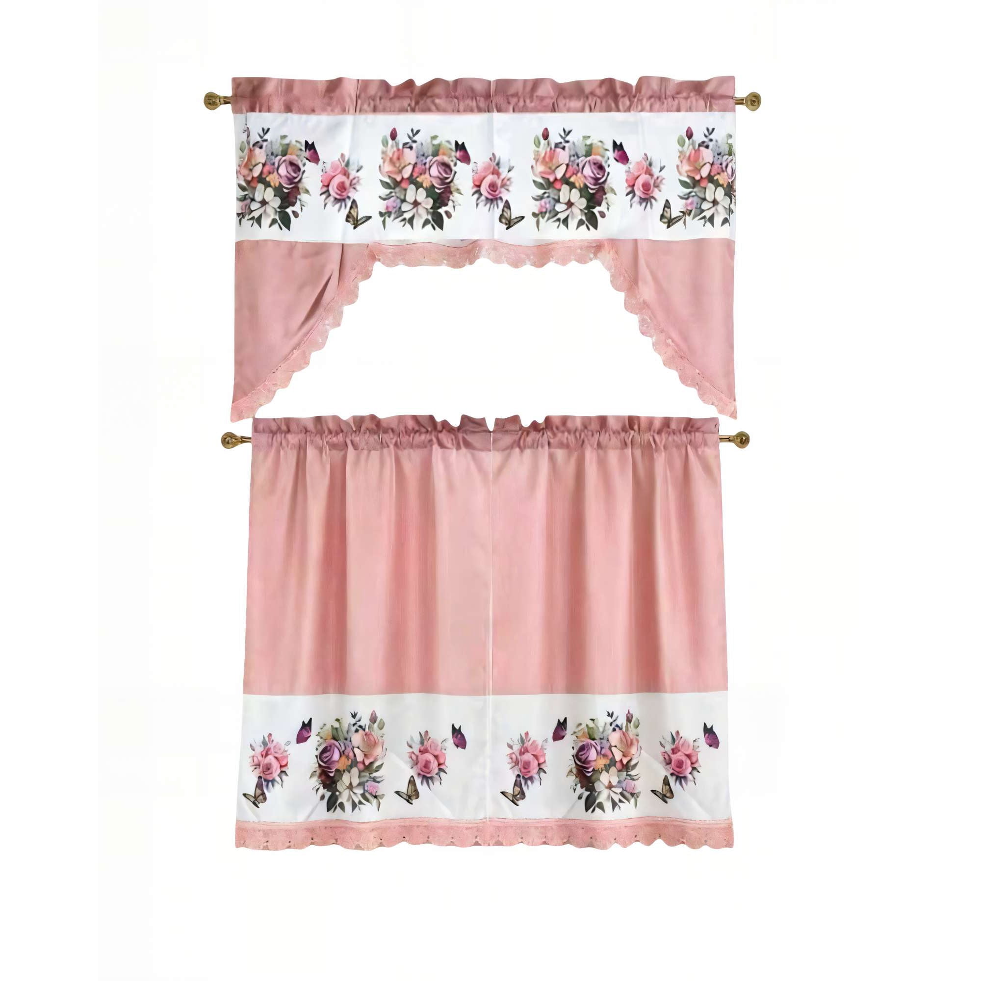 Genérico - Pack De Cortina 3 Piezas Para Cocina Con Diseño Color Rosado