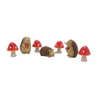 Magideal - 7 Piezas Figuras En Miniatura Hedgehog Y Estatuas De Hongos Ornamento De Paisaje De Bricolaje Para Micro Paisaje De Balcón Terrario Al Aire Libre