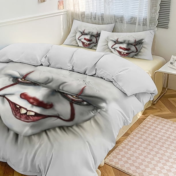 Pennywise Print Bedding Set Pattern Duvet Cove Set 3 Pieces 1 Quilt Cover And 2 Pillowcases for Women Men Teens