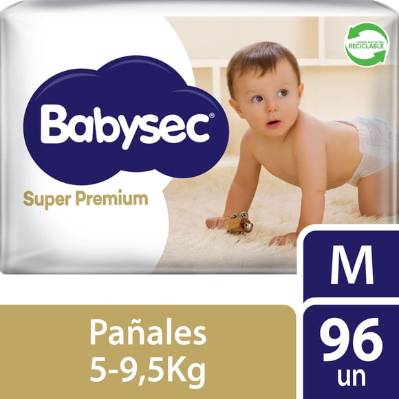 Pañales de Bebé Babysec Súper Premium M, 96 Un