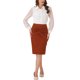 thumbnail image 2 of INSPIRE CHIC Falda Lápiz de Cintura Alta con Fruncido para Mujer, Detalle de Lazo, Abertura Trasera, Falda Ajustada Midi Caramelo M, 2 of 6