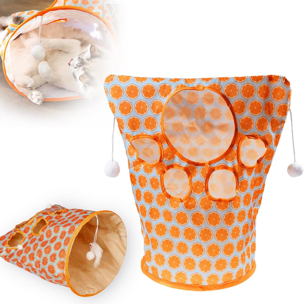 Xusx111 - Bolsa De Túnel De Gato De 2 Piezas Para Gatos De Interior, Bolsa Plegable De Túnel De Mascotas Con Un Pequeño Ratón Y Una Bola De Juguete, Papel De Arrugas Portátiles Para Esconder Y Buscar