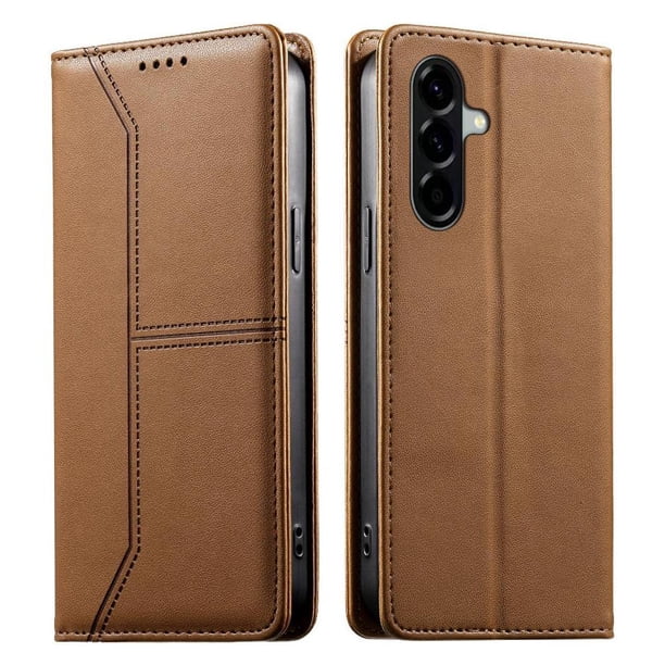Funda tipo cartera con bloqueo RFID para Samsung Galaxy A57 cubierta magnética de cuero con tapa y soporte Marrón