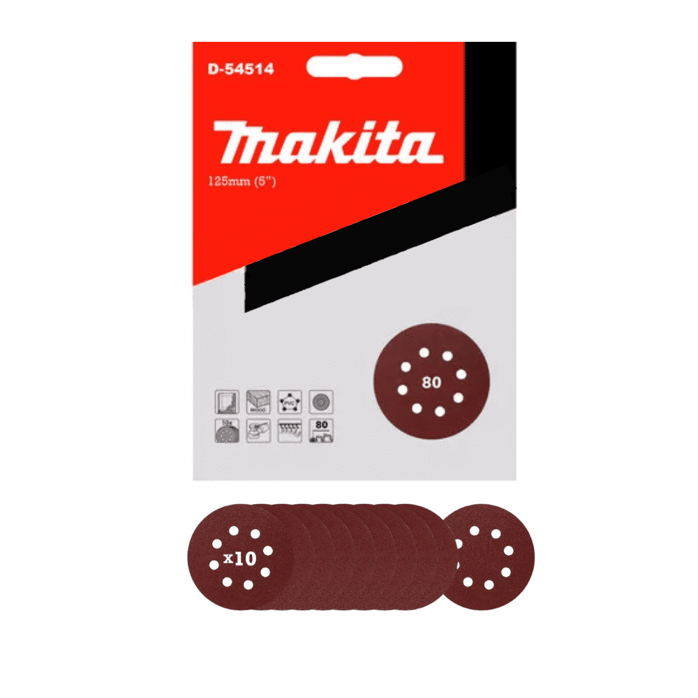 10 Discos Lija Con Velcro 125mm (5 ) Grano 80 Makita D-54514