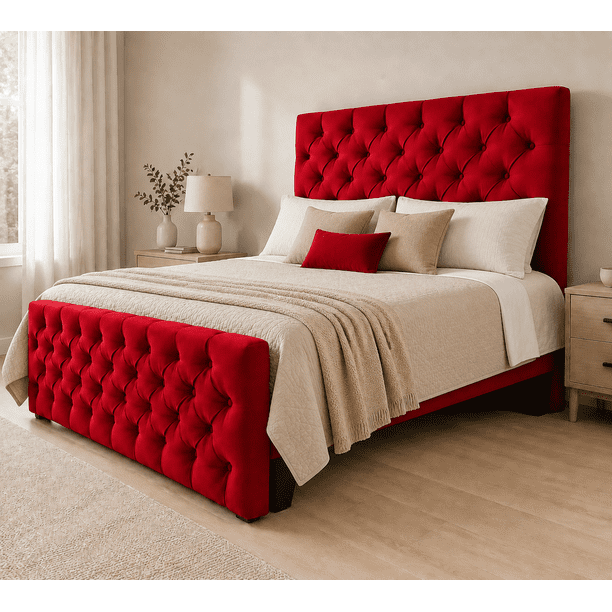 Cama 2 Plazas Capitone con Doble Respaldo Con Colchon Mery Desing – Diseño Moderno y Máximo Confort