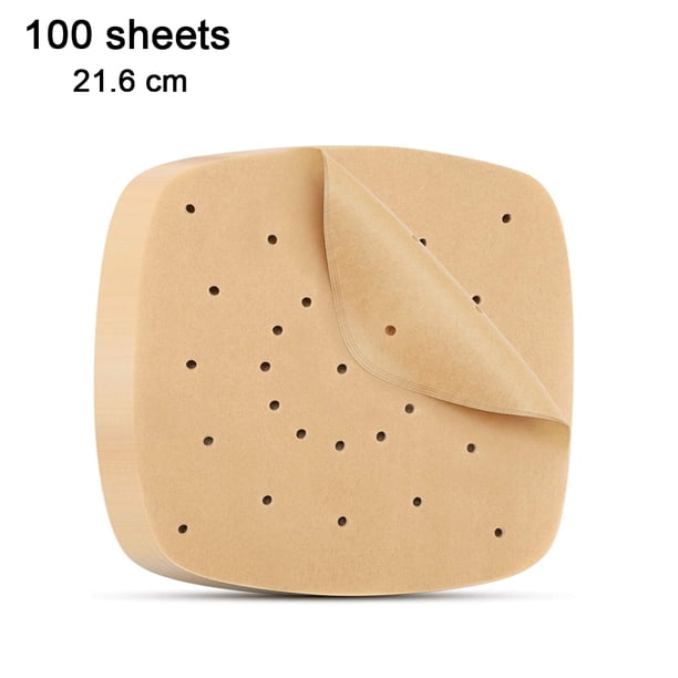 100 piezas de revestimiento para freidora, papel perforado, papel para vaporera, papel para bollos al vapor, papel absorbente de aceite, papel para freidora de aire, papel para aceite de hornear