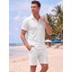 thumbnail image 4 of INSPIRE CHIC Conjunto de 2 Piezas para Hombre Camisa con Botones y Textura Jacquard y Pantalones Cortos con Cordón M Blanco, 4 of 5