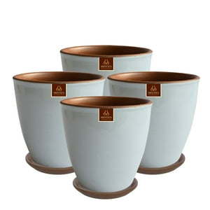 Pottery - Set De 4 Maceta Zafiro 17Cm Celeste Acoro Y Sus Platos
