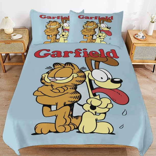 x43 Garfield Bed Duvet Cover Microfiber Bedding Sets 3D Printed Lightweight 3 Piece Comforter Sets, 1 Duvet Cover And 2 Pillow Shams for Kids Boys Girls 79"x90" jn43